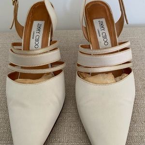 Authentic handmade Jimmy Choo duchess satin sling back pump.